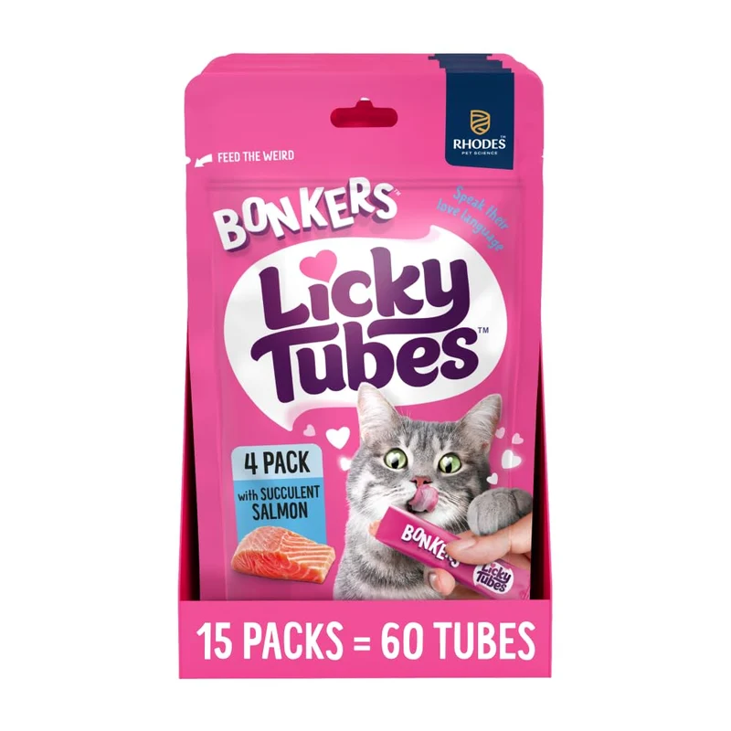 Bonkers Licky Tubes — friandises lippables au saumon pour chats | récompense ou garniture