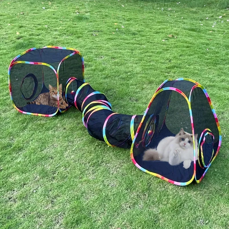 GONPETGP Enclos Chat Extérieur 3-en-1: Tente, Tunnel et Cube