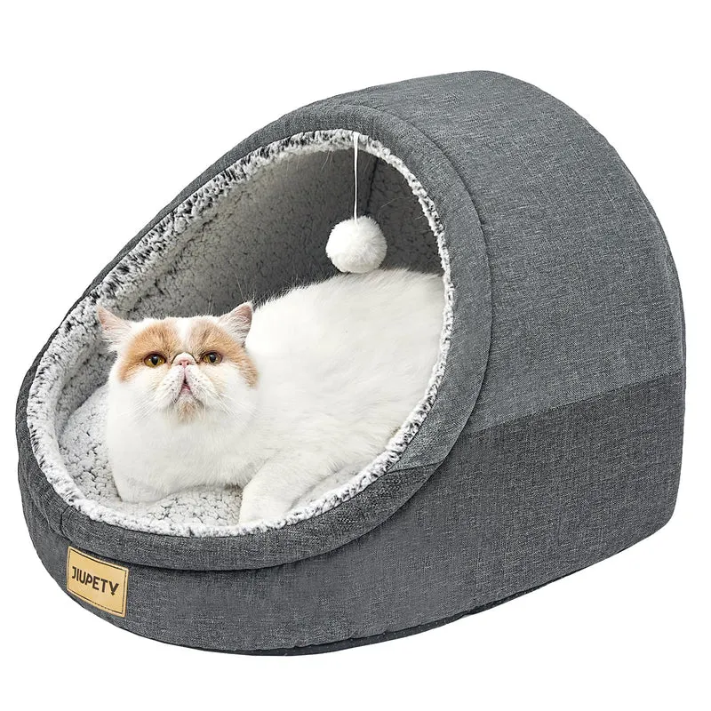 Jiupety Lit Chat Cave M/L Gris Foncé – Couchage Doux, Coussin Lavable, Base Anti-Dérapante