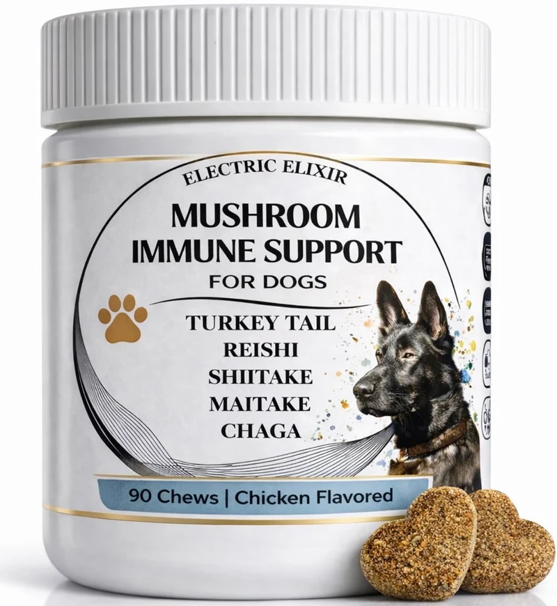 Electric Elixir – Champignon queue-de-dindon pour chiens – Friandises immunité biologique sans céréales – 90 bouchées
