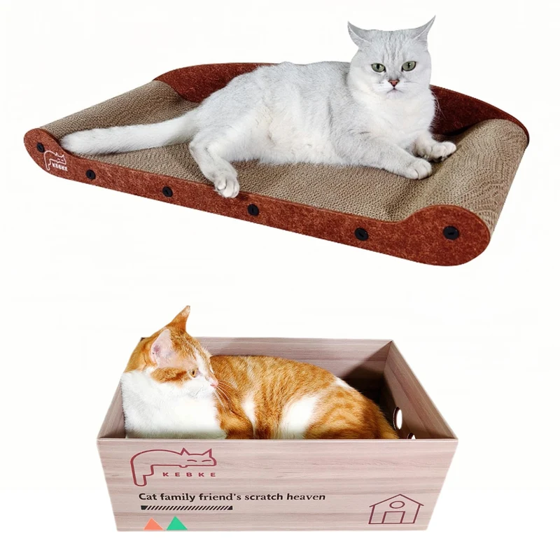 KEBKE Canapé-Grattoir pour Chat 30 po et Boîte-Grattoir 17,5 po – Ensemble Grand Durable