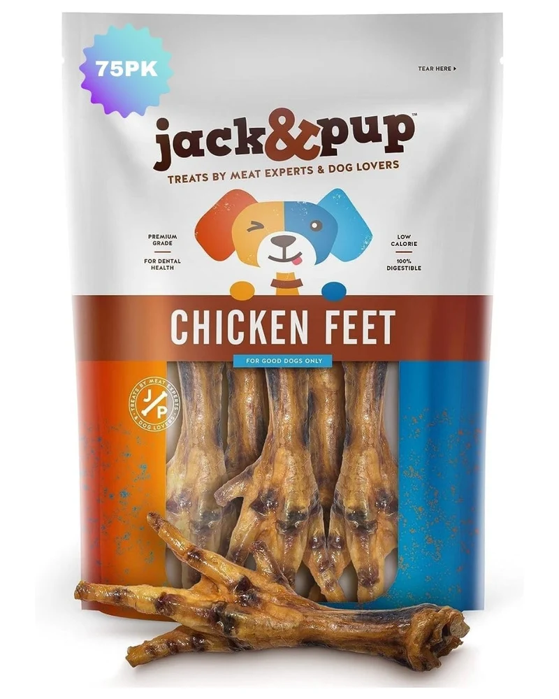 Jack&Pup Pattes de Poulet Séches pour Chiens — 75 pièces, 100% Naturelles, Protéines Élevées, Alternative Économique