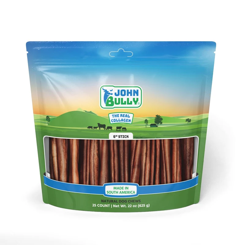 John Bully Collagène Stick – 25 sticks, 6 pouces, Protéines riches, Digestion facilitée, Sans gluten, Odeur neutre