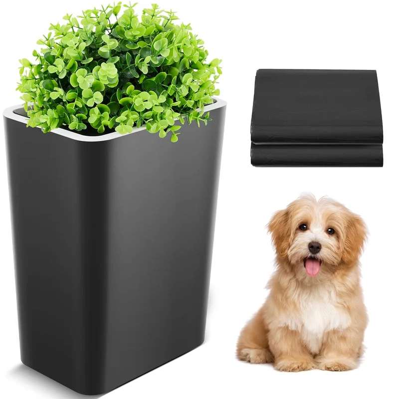 Jingmore Poubelle Extérieure pour Crottes de Chien 15 L – Style Plante, Couvercle et 50 Sachets