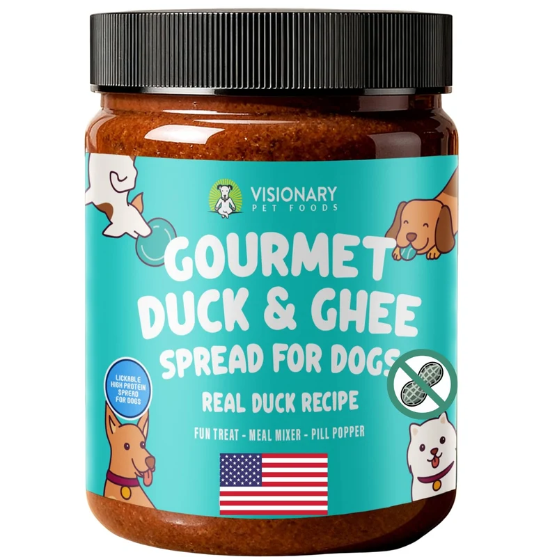 Visionary Pet Foods Pâte de Canard – Friandise Saine pour Chien, Sans Xylitol, Sans Sucre et Sans Remplissage – Utilisations sur Lick Mat, Mélangeur ou Poches à Pilules – Pot de 340 g