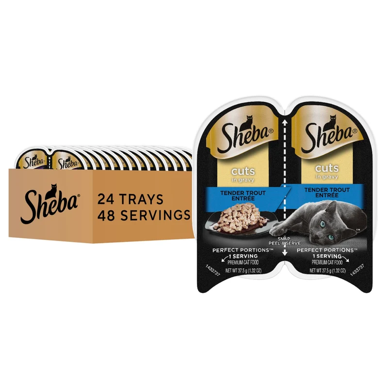 Sheba Perfect Portions – Coupes en sauce à la truite durable, 2,6 oz, emballage double-portions (24 barquettes, 48 portions)