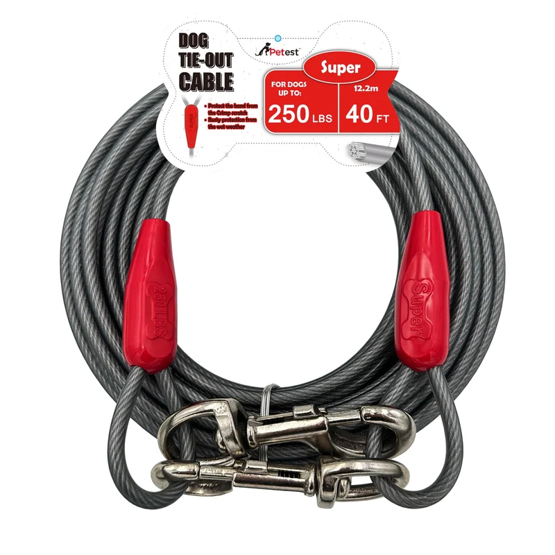 Petest Câble d'attache 40 ft pour chien jusqu'à 250 lbs – Acier et gaine vinyle