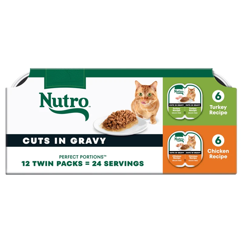 Nutro Perfect Portions – Nourriture humide pour chat, morceaux en sauce (dinde et poulet) — Lot de 12 barquettes 2,6 oz