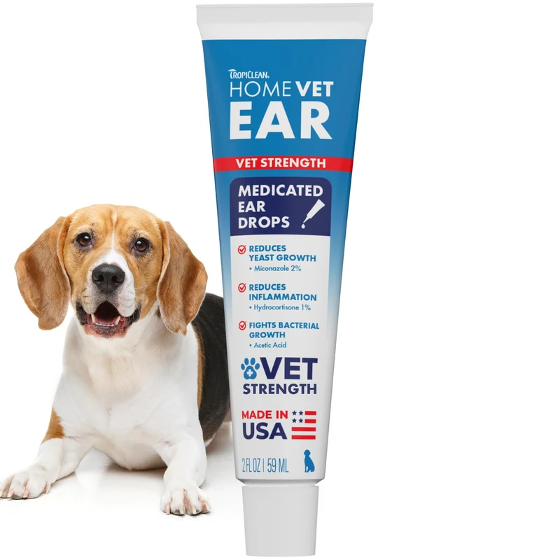 Gouttes auriculaires TropiClean HomeVet – Nettoyage quotidien des oreilles pour chiens – Recommandé par les vétérinaires – Fabriqué aux États‑Unis – 2 oz