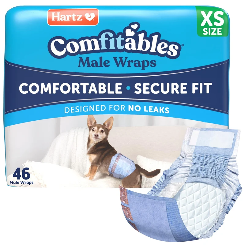 Hartz Comfitables Couches jetables pour chien mâle – Taille XS, 46 unités, ceinture extensible