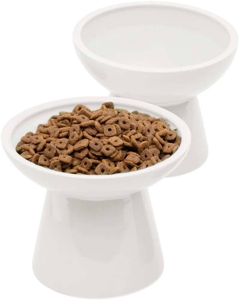 CEEFU 2 Bols en Céramique Surélevés pour Chats et Chiens – Nourriture Peu Profond & Eau Profond, Sans Plomb ni Cadmium, Blanc