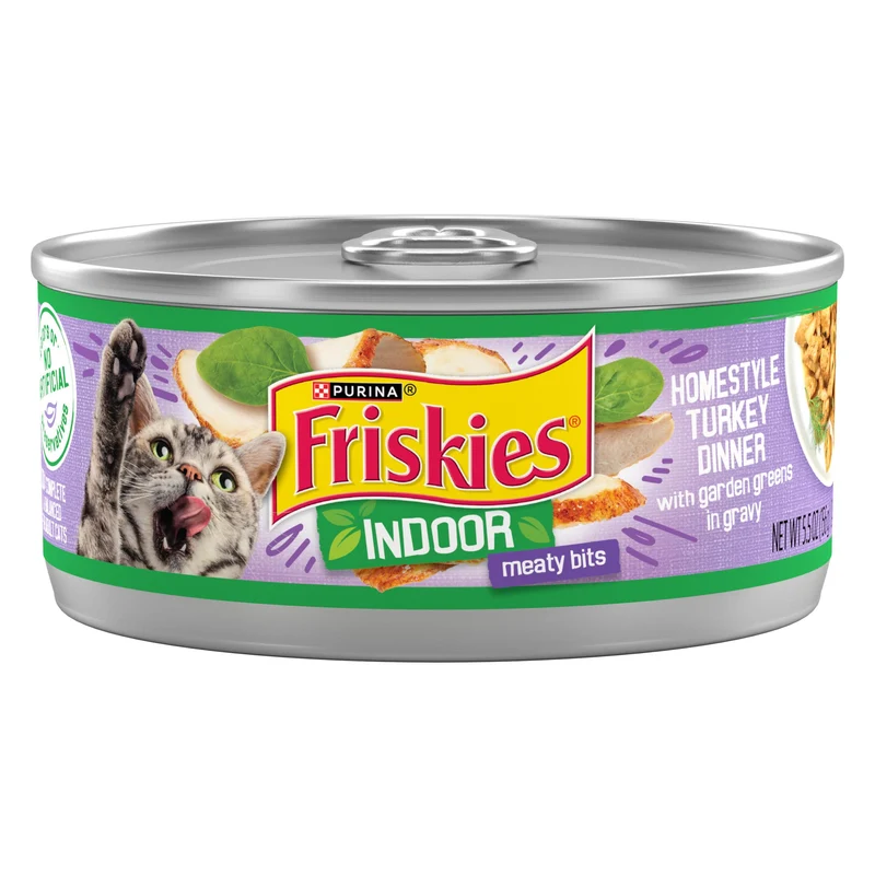 Purina Friskies Nourriture humide pour chat d'intérieur – Dinde façon maison avec légumes du jardin en sauce (Pack 24 x 156 g)