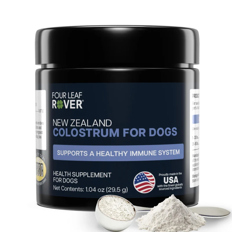 FOUR LEAF ROVER Colostrum pour chiens – Colostrum bovin des vaches nourries à l'herbe en Nouvelle-Zélande | Soin peau, intestin et immunité | 60 jours pour grandes races