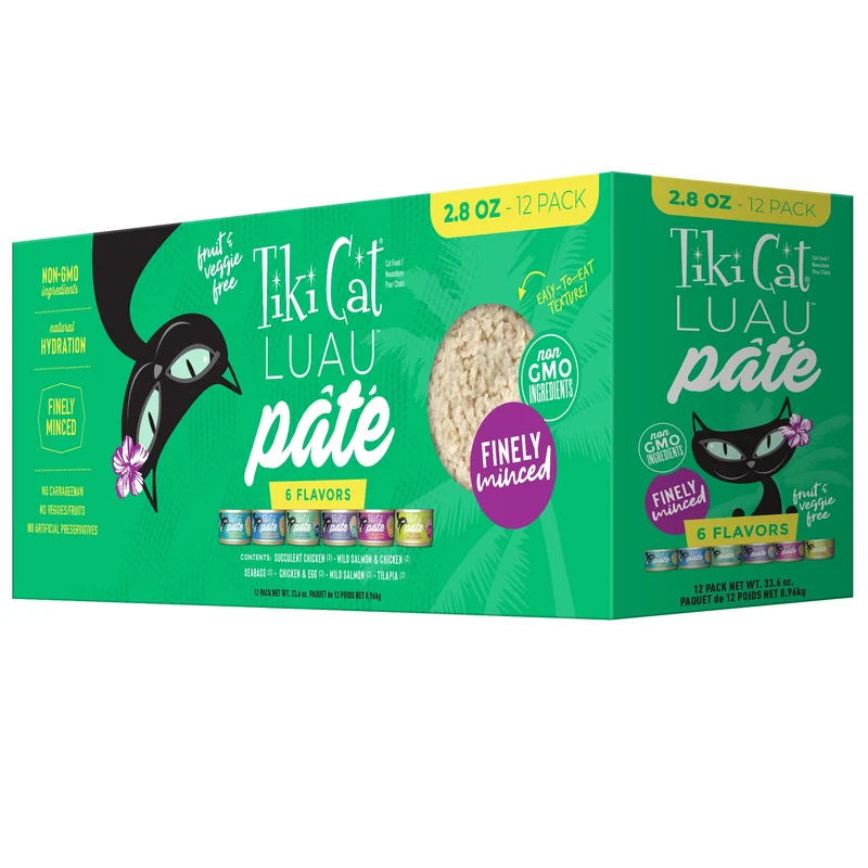 Pack Variété Tiki Cat Luau Pâté – Sans Céréales, 6 Saveurs, 12 Bocaux 2,8 oz
