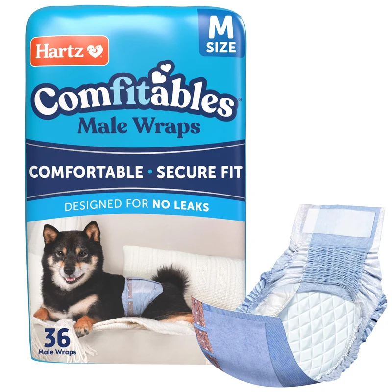 Hartz Comfitables Couches jetables pour chien mâle – Taille moyenne, 36 pièces, ceinture extensible