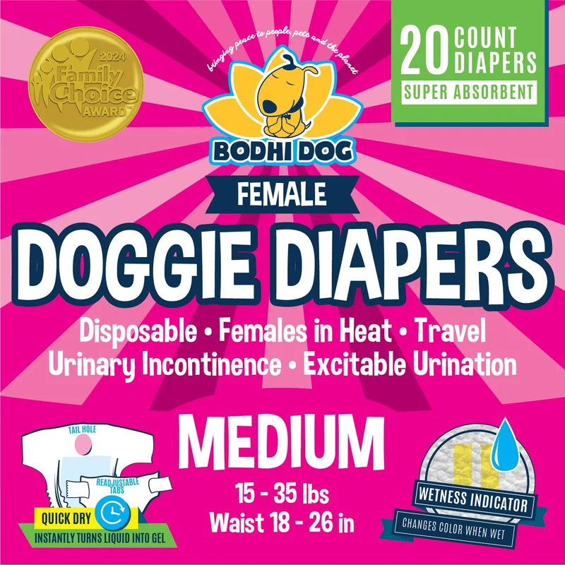 Bodhi Dog Couches jetables pour chienne femelle — Absorption élevée, ajustables et indicateur d’humidité – Taille moyenne (20 unités)
