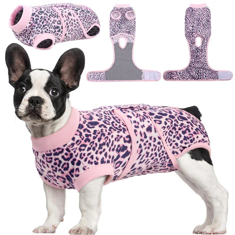 Kuoser Survêtement de récupération pour chien et chat – Chirurgie, Rose Leopard, tailles XS–XXL
