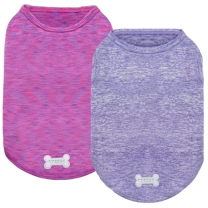 KYEESE – Lot de 2 tee-shirts pour chien, séchage rapide, sans manches, protection solaire et étiquette réfléchissante – Violet et Rose