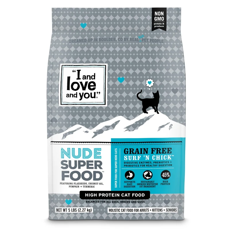 i and love and you Nude Dry Cat Food – Croquettes sans céréales à ingrédients limités, poisson blanc + poulet, sac 2,27 kg