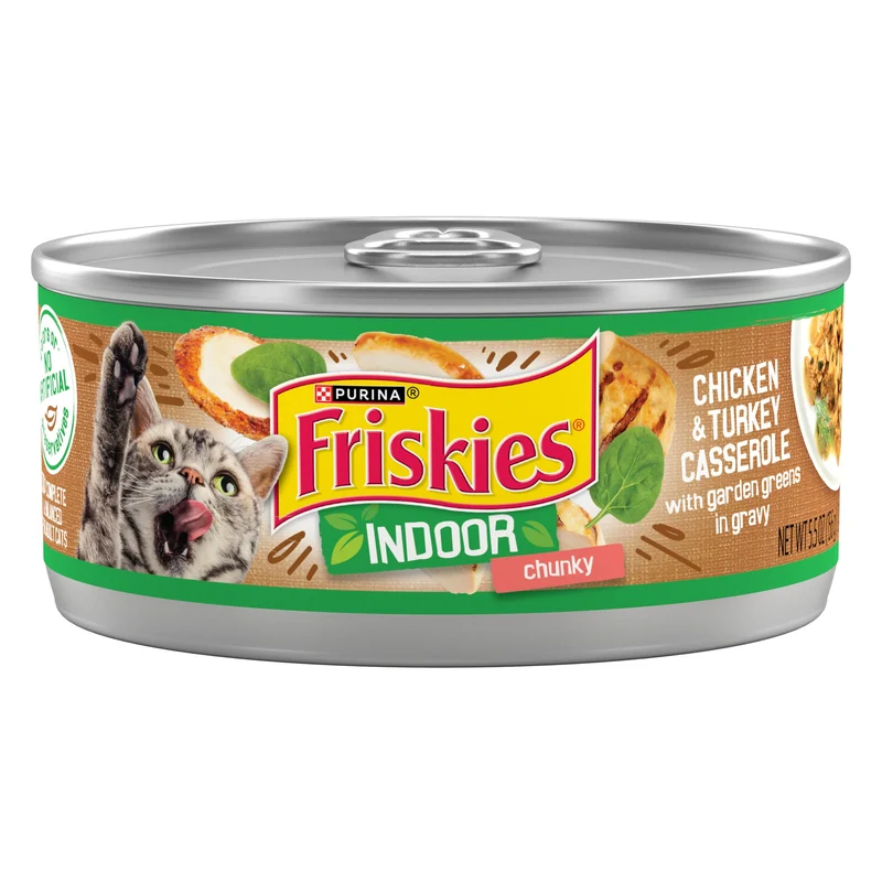 Purina Friskies Indoor – Casserole Poulet et Dinde en Morceaux avec Légumes du Potager (24 boîtes, 5,5 oz)