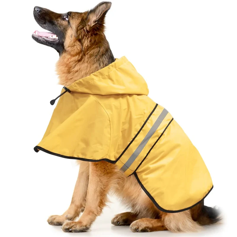 Ezierfy Manteau Pluie pour Chien à Capuche – Réfléchissant, Réglable, Léger et Imperméable (Jaune, Tailles S à XL)