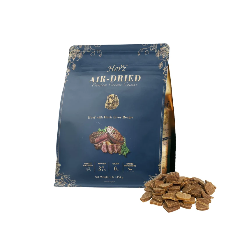 Herz Alimentation Air-Séché pour Chien – Boeuf & Foie de Canard, 1 livre (454 g), Sans Céréales, Protéines Élevées, Ingrédients Limités
