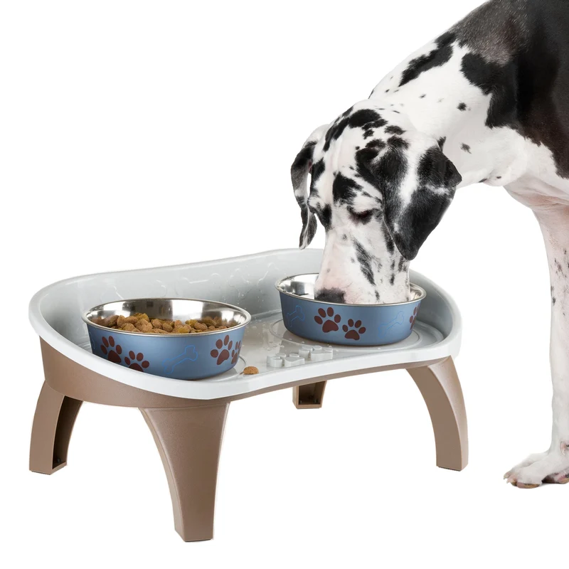 PETMAKER Plateau Alimentaire Surélevé avec Barrière et Pieds Antidérapants – Support de Repas pour Chiens et Chats, 21 x 11 x 8,5 po (Bols en Inox Non Incl.)