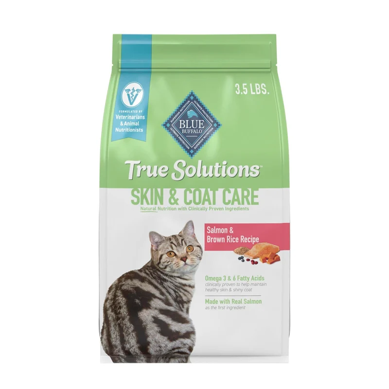 Blue Buffalo True Solutions Soin de la peau et du pelage – Croquettes sèches au saumon pour chats adultes, 3,5 lb