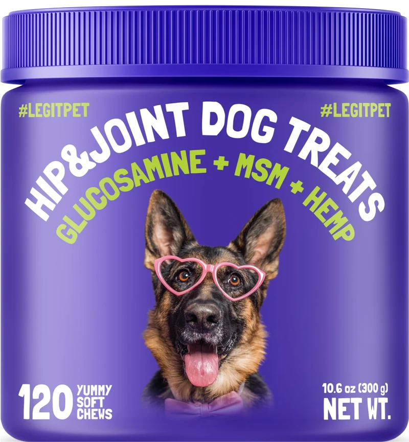 LEGITPET – Complément Hanches et Articulations pour Chiens, Friandises Douces à l’Huile de Chanvre, 120 Pièces, Fabriqué aux États‑Unis