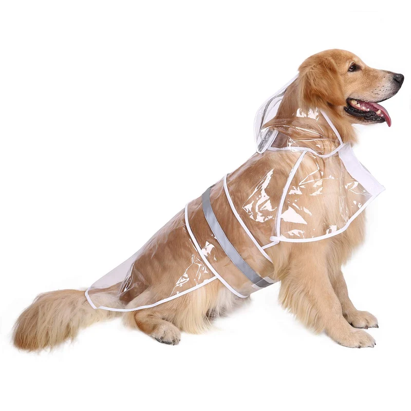 HDE Manteau Pluie Chien Réfléchissant avec Capuche – Réglable, Ouverture Harnais, Taille XL