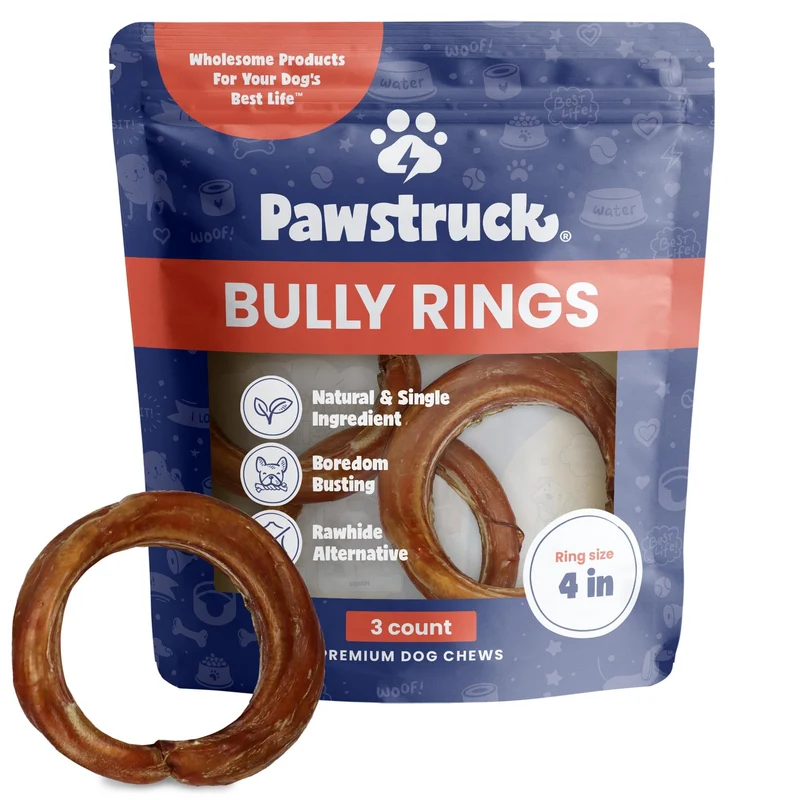Pawstruck Anneaux de pizzle de boeuf 4 pouces – Sans cuir, 100% boeuf, digestibles, odeur faible – Lot de 3