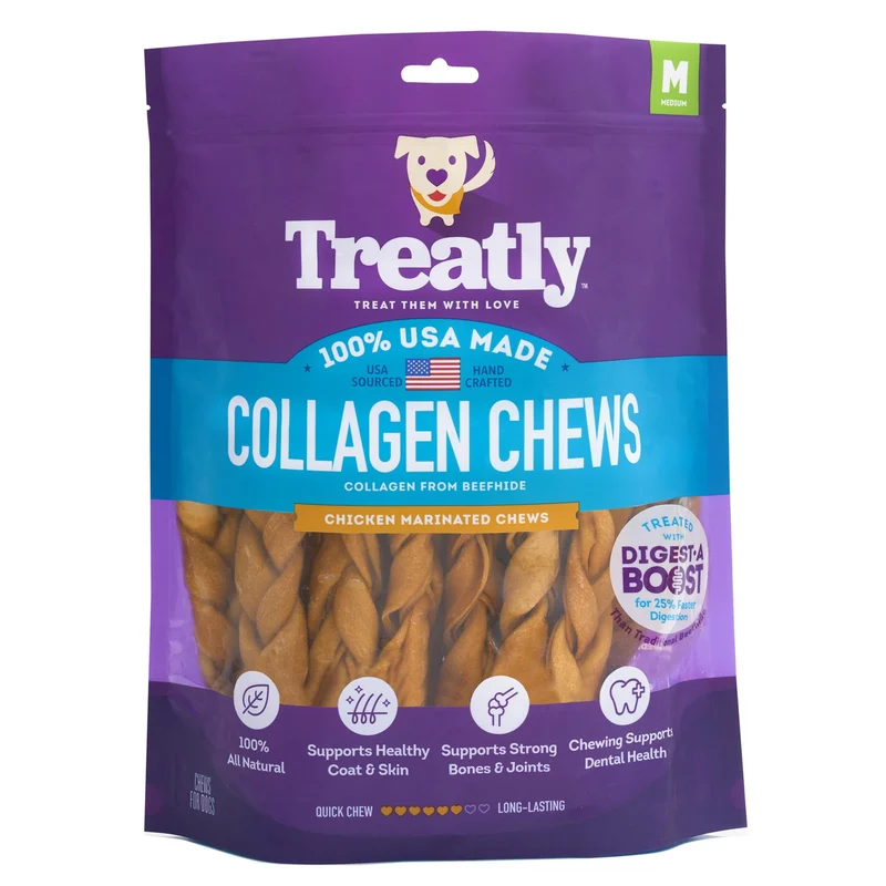 Treatly USA Collagen Braids – Friandises à mâcher pour chien, saveur Poulet Marinade, 15 pièces