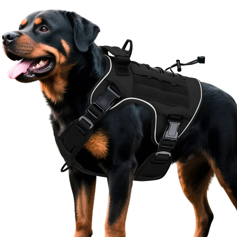 Bruvoalon Harnais Tactique Anti-Traction pour Chiens de Grande Taille – MOLLE, Réglable, Réfléchissant, X-Large