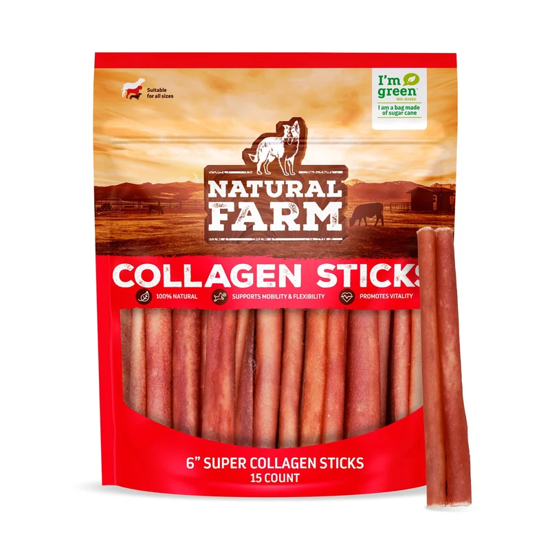 Natural Farm Friandises au Collagène Sans Odeur pour Chiens – 6 pouces, 15 pièces, Alternative au Bâton Traditionnel