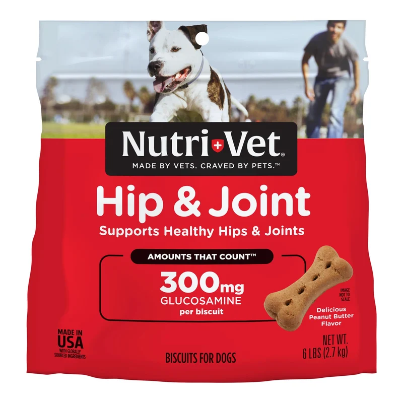 Nutri-Vet Biscuits Hanches et Articulations pour Chiens – 300 mg de Glucosamine, Grande Taille, Sac de 2,72 kg