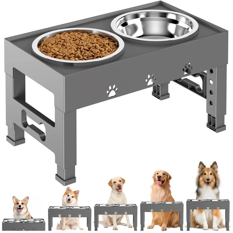 LAKIPETN – Gamelles surélevées pour chien, 2 bols inox, 5 hauteurs réglables, support ergonomique et antidérapant