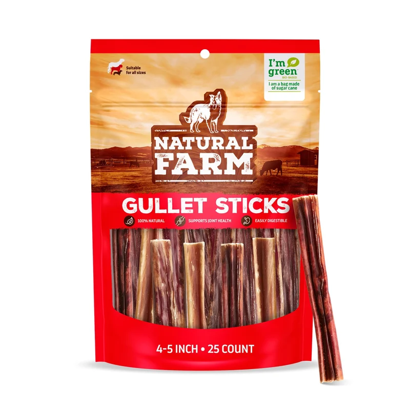 Natural Farm Gullet Sticks – Bœuf Digestible (4-5 po, 25 pièces) Sans Céréales, Sans Conservateurs – Jeu Doux pour Chiens Légers, Chiots et Chiens Seniors