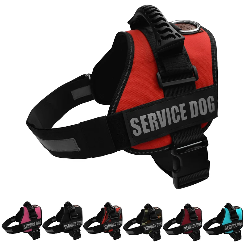 ALBCORP Veste de Service pour Chien – Réfléchissante avec Poignée, Ajustable XXS–XL, 2 Patchs Amovibles – Rouge