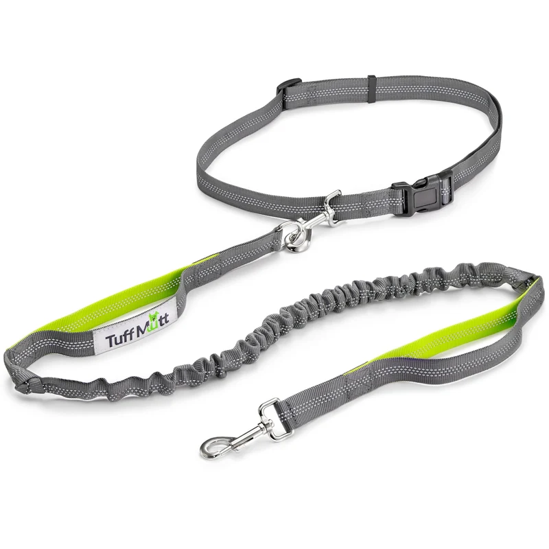 Tuff Mutt Laisse sans mains pour chiens – Ceinture réglable avec bungee et double poignées