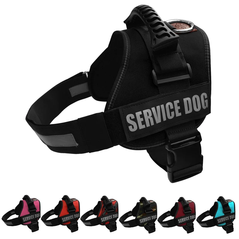 ALBCORP Gilet pour Chien d'Aide Reflectif | Harnais avec Poignée, Mesh Ajustable | Tailles XXS–XL – Noir