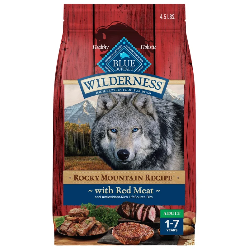 Blue Buffalo Wilderness Rocky Mountain – Croquettes Haute-Protéine pour Chiens Adultes, Viande Rouge, Sac 4,5 lb