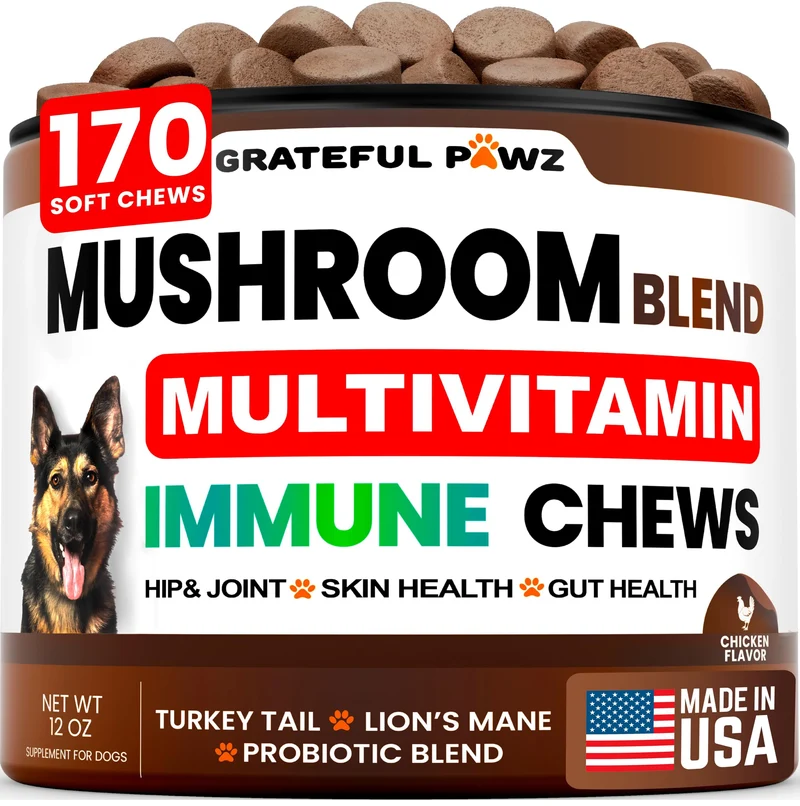 Grateful Pawz — Complément champignons pour chiens queue-de-dindon, 170 bouchées