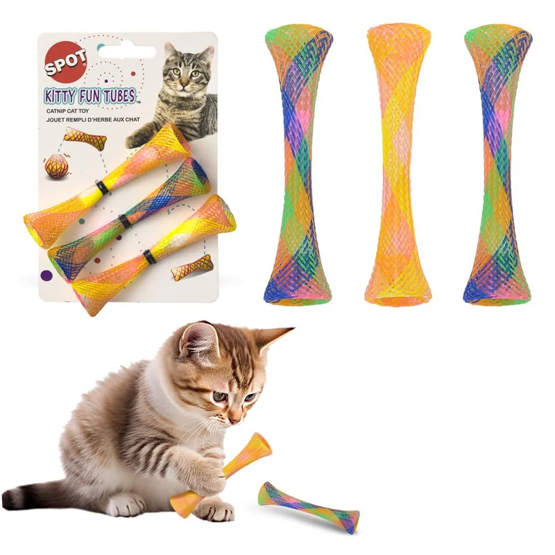 SPOT Tubes Amusants pour Chats — Jouet Interactif en Mesh (3 Pièces) avec Cataire