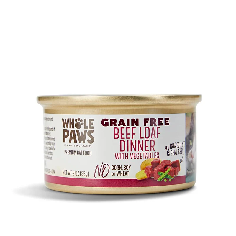 Whole Paws – Aliment humide sans céréales au boeuf, Dîner loaf avec légumes, 3 oz