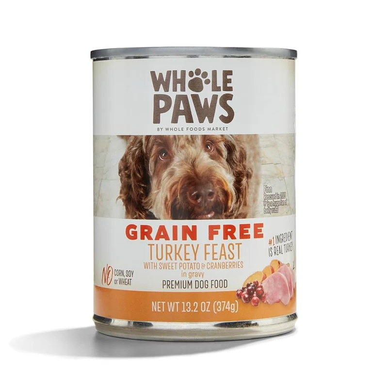 Whole Paws – Pâtée humide sans céréales pour chien – Festin de Dinde avec Patate Douce et Canneberges, Sauce, 375 g (13,2 oz)