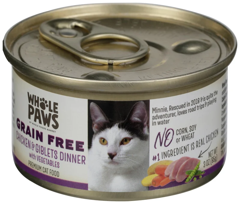 Whole Paws - Aliment humide sans céréales pour chat au poulet et giblets en pâté avec légumes, 85 g