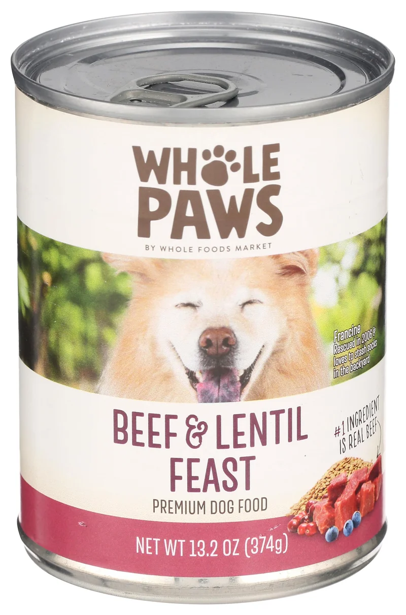 Whole Paws – Nourriture humide pour chien au bœuf et lentilles, 375 g (13,2 oz)