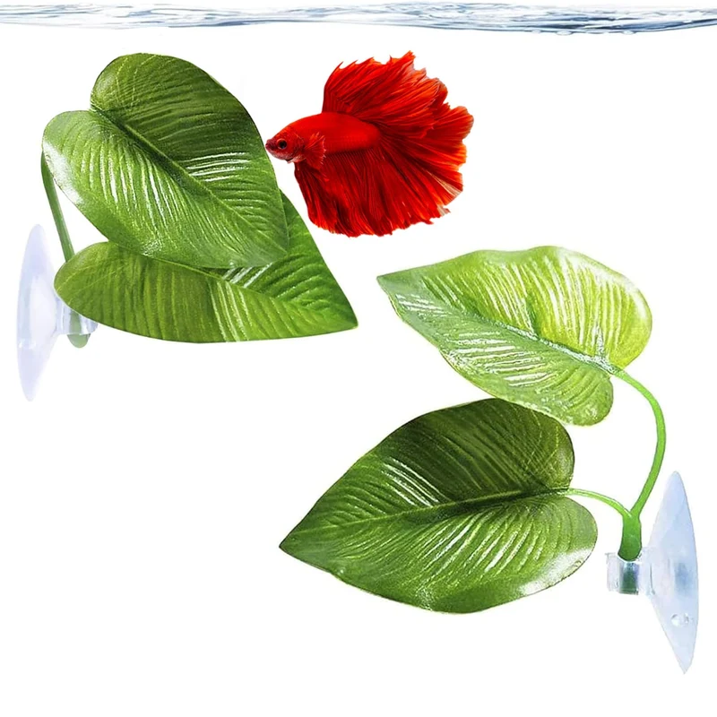 SunGrow Plante Feuille Plastique avec Base Céramique Lourde – Refuge Poissons et Reptiles (2 × 2 pouces)