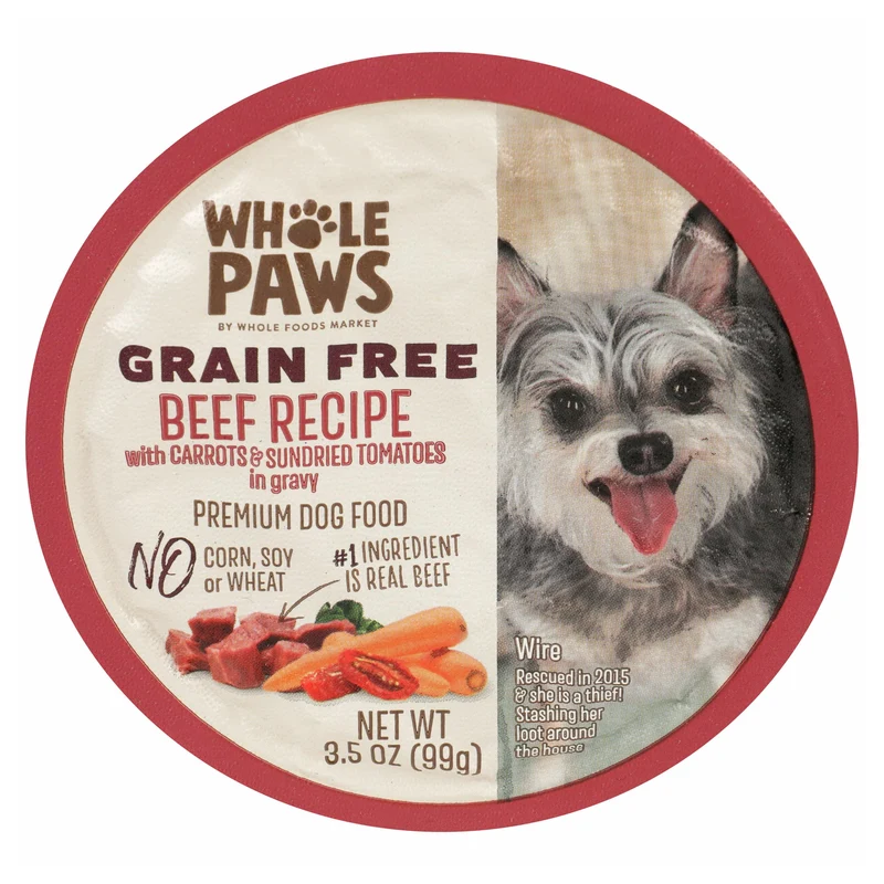 Whole Paws - Aliment humide sans céréales pour chien au boeuf, carottes et tomates sechees en sauce, 3,5 oz