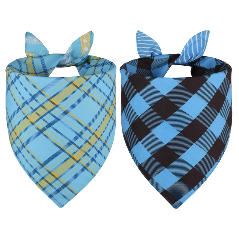 Agroon Bandanas pour Chien Bleu – Lot 2 pièces, Bandana Réversible XL, Lavage Facile